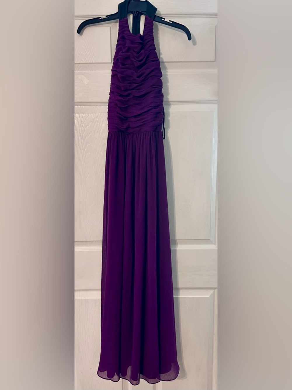 Alice and Olivia Purple Halter Ruched Bodice Chiffon Maxi Dress.
